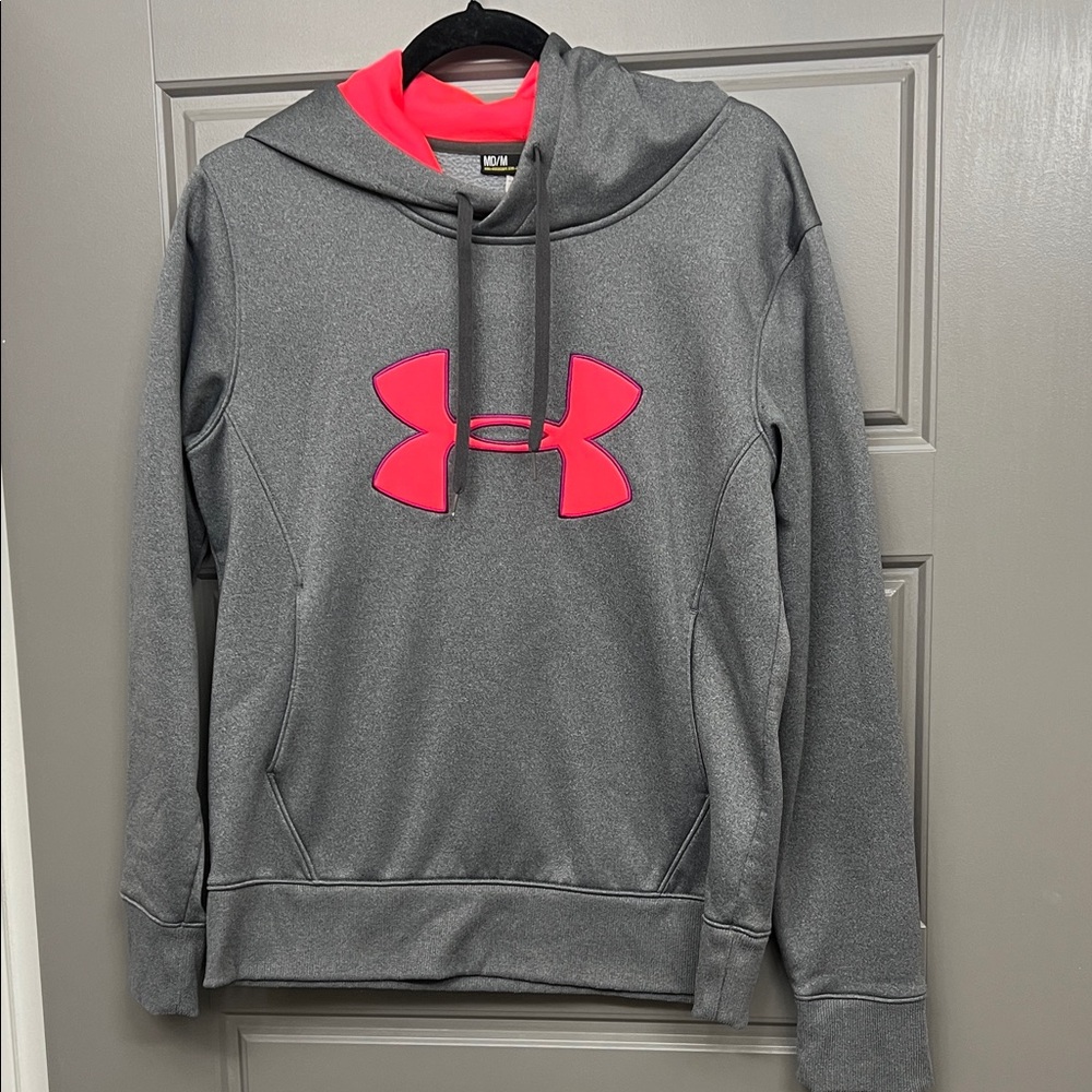 Under Armour Charcoal Hoodie with Neon Pink Logo